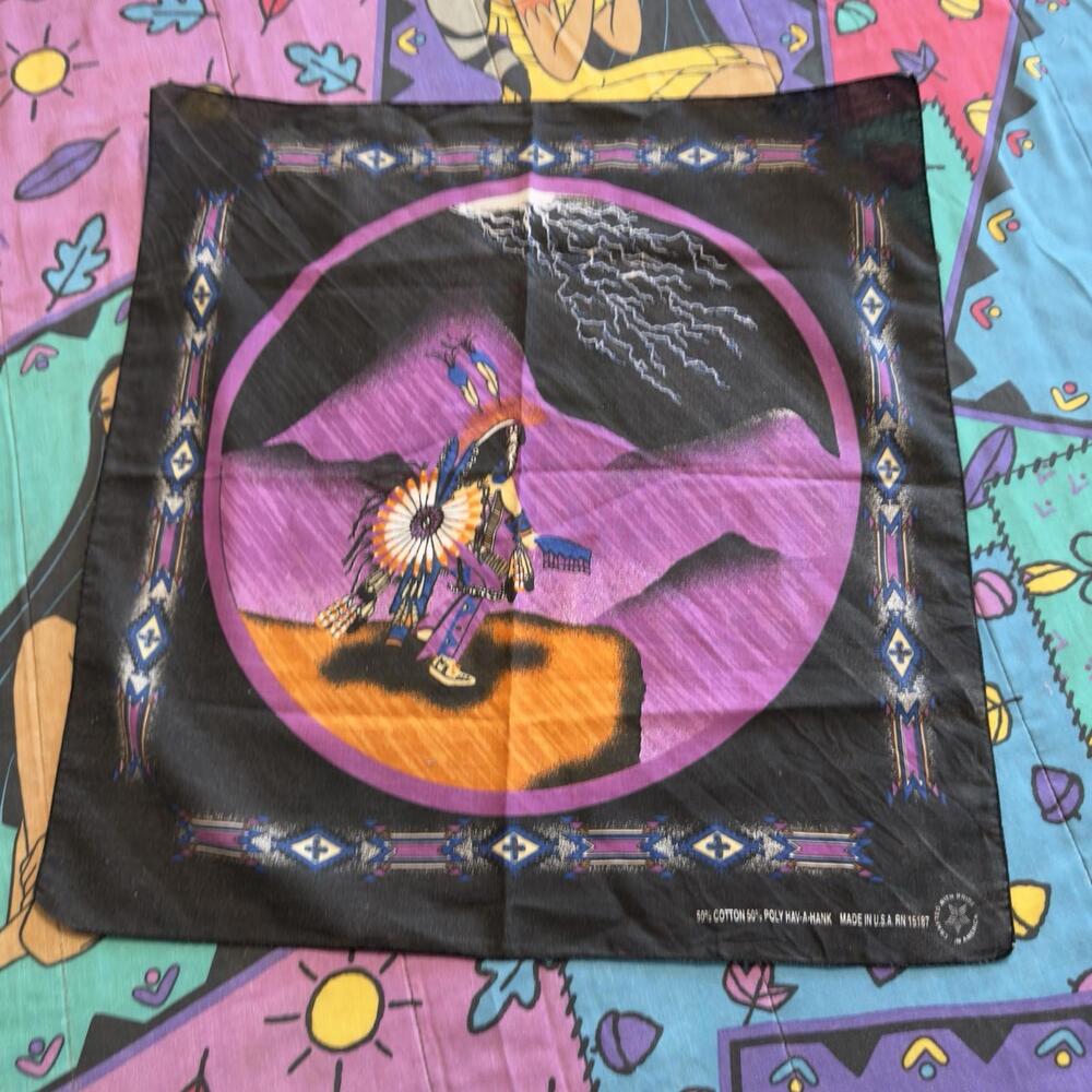 Vintage 15187 Hav-A-Hank Tribal Dancer Scarf Bandana 20.5" x 21.5" Made in USA